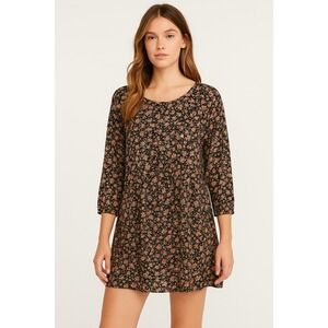 Elodie Tunic XS Black Pink Ditsy Print Romantic Cottagecore Boho Floral Babydoll